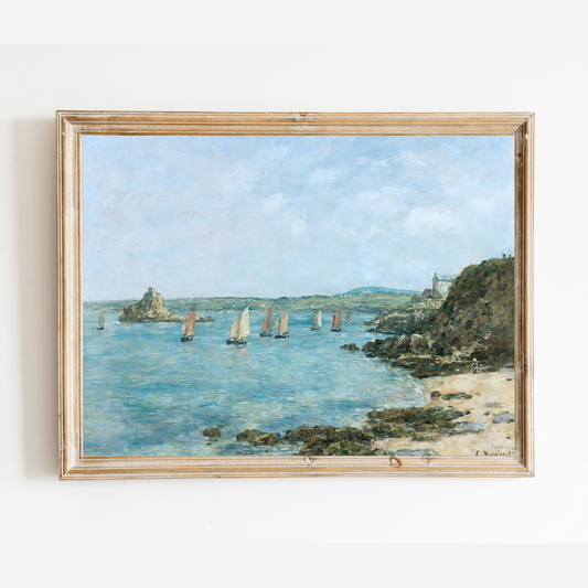 Boats in the Bay Antique Art Print