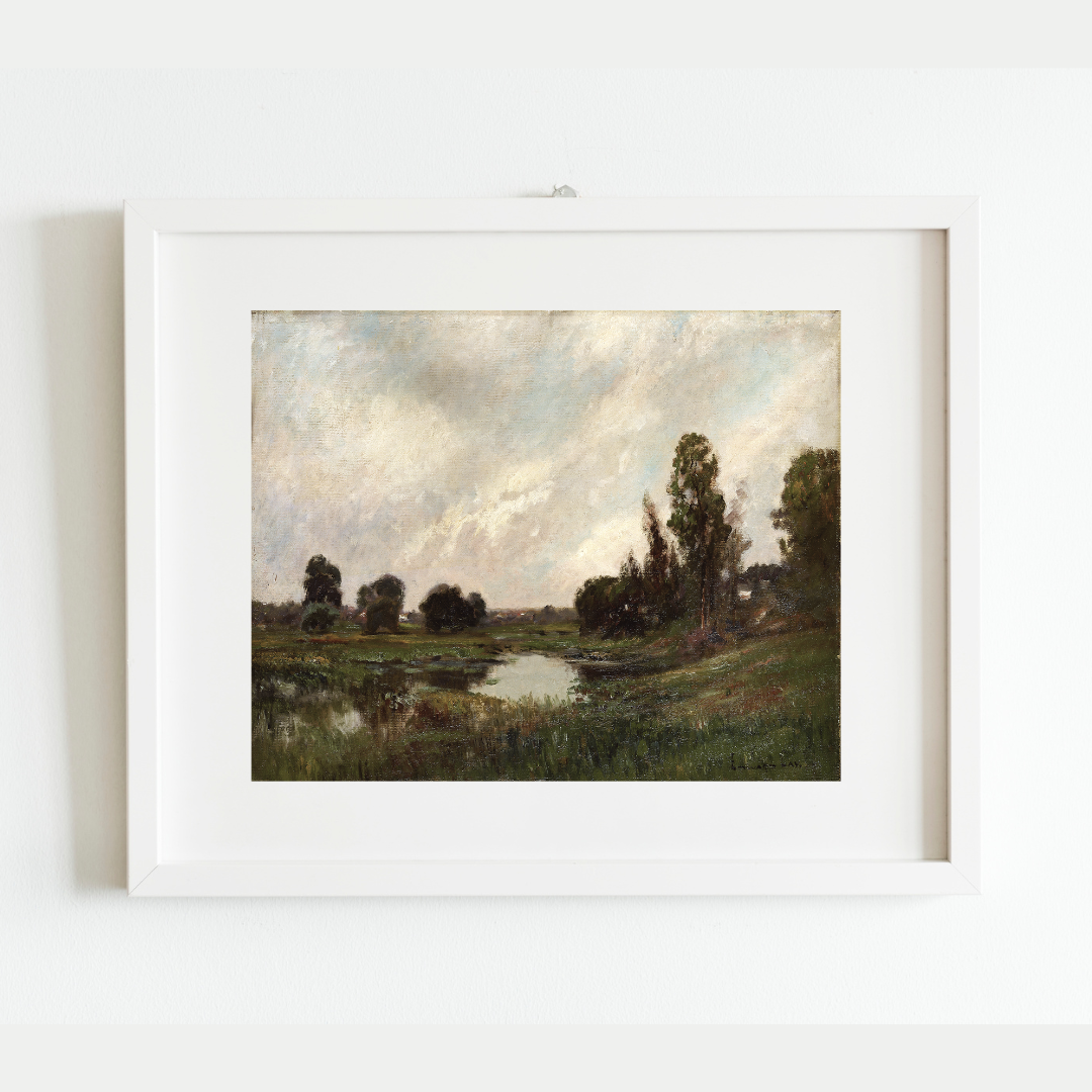 A River in Connecticut Antique Art Print