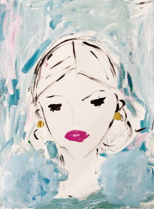Lady in Blue Tulle Print