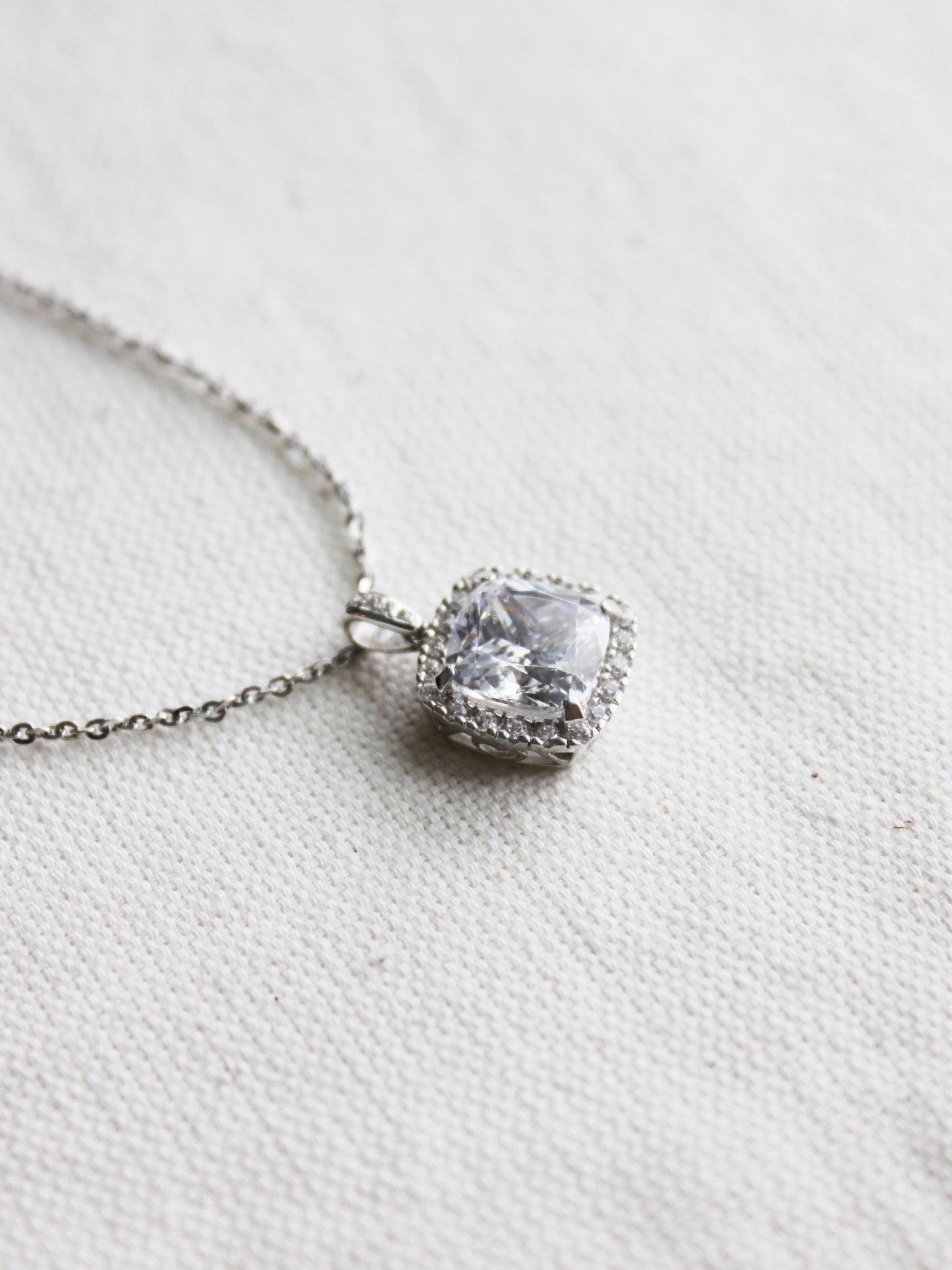 Statement Halo Cushion CZ Pendant Necklace