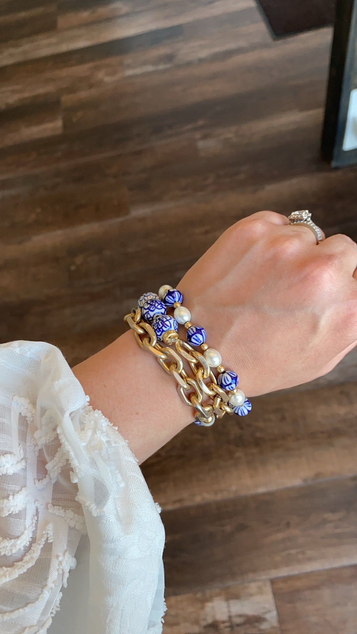 Chinoiserie & Pearl T-Bar Bracelet
