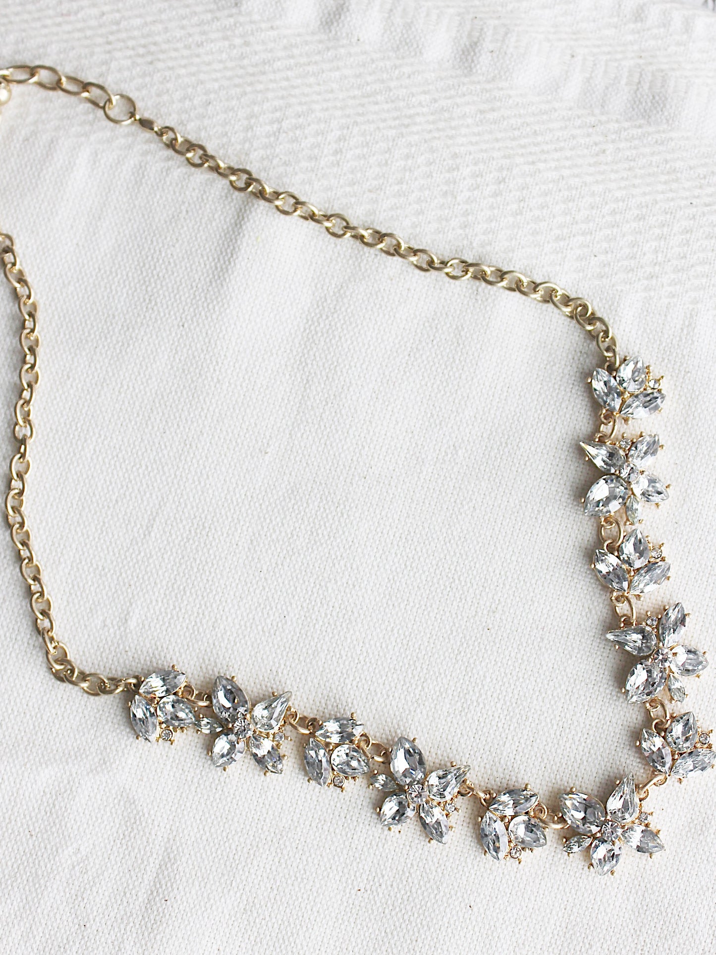 Floral Rhinestone Statement Necklace