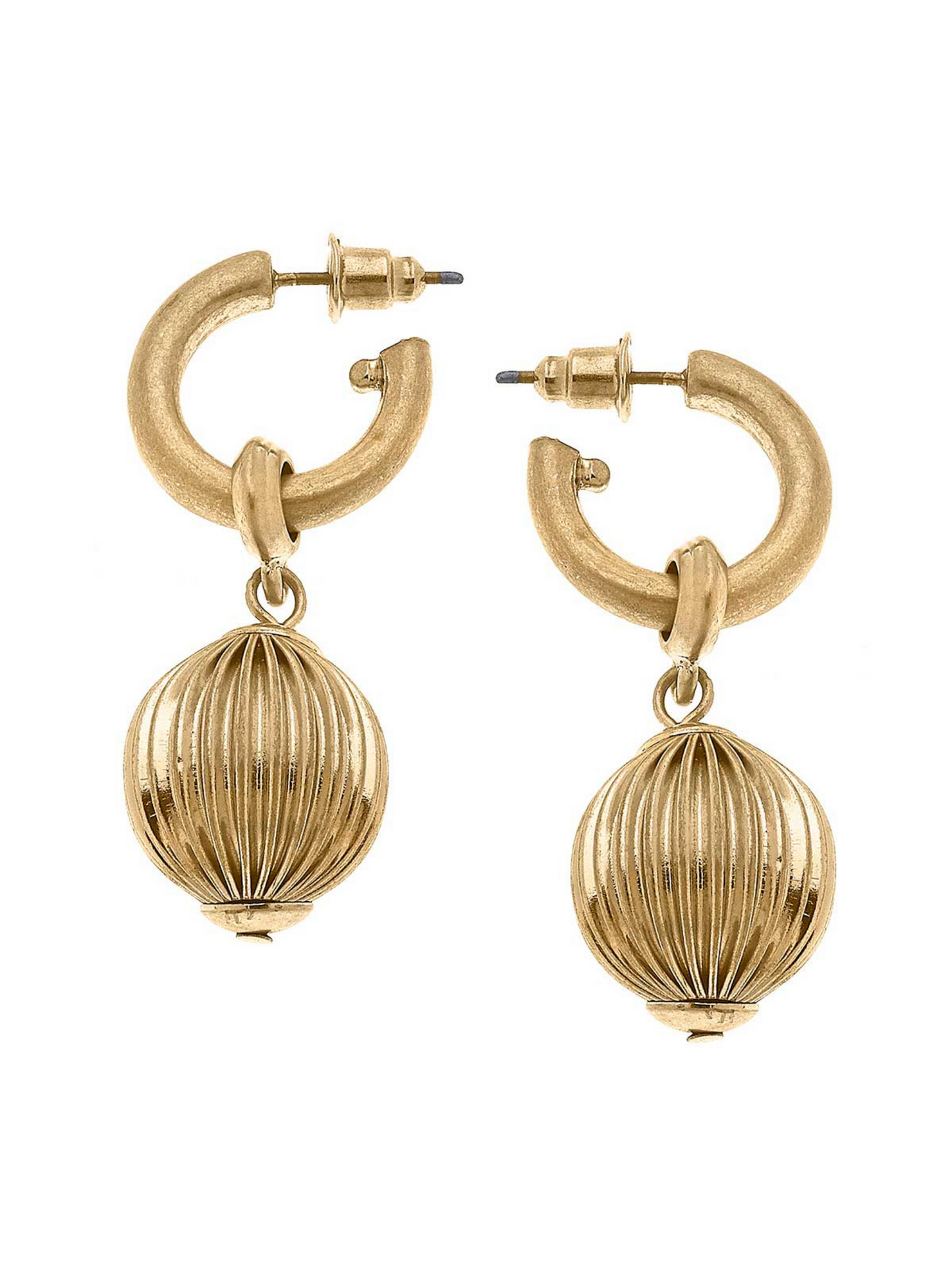 Ribbed Drop Hoop Earrings