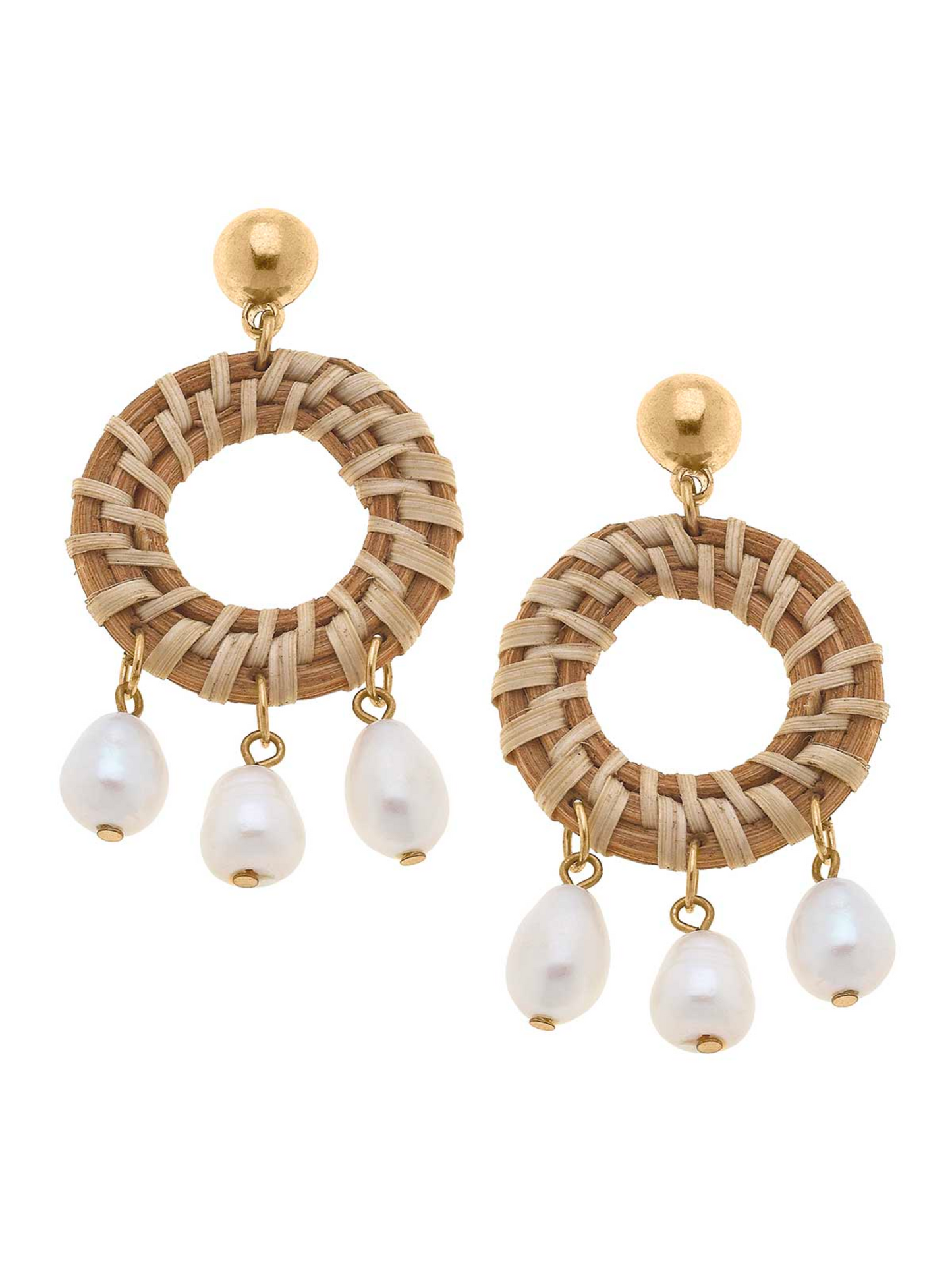 Wicker & Pearl Drop Hoop Earrings