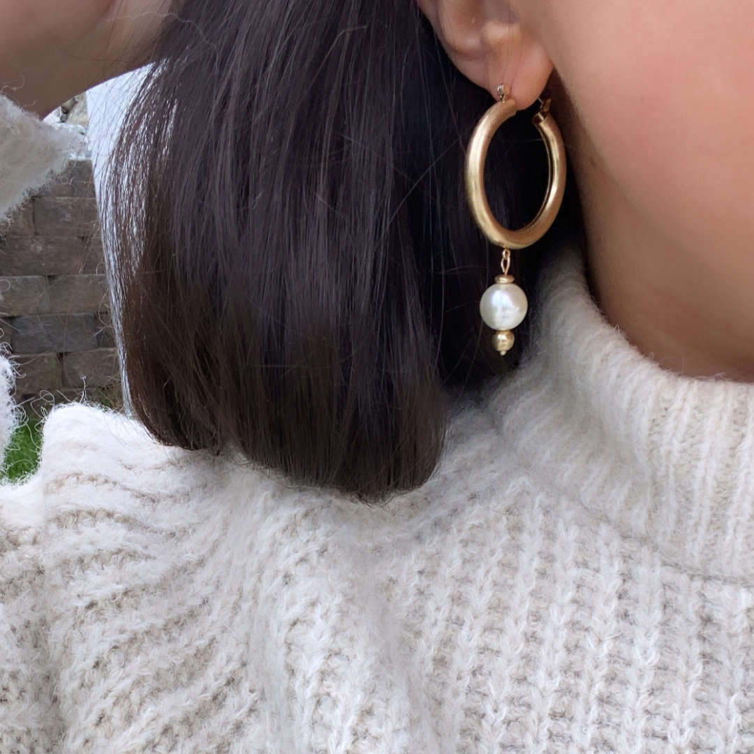Pearl Drop Hoop Earrings