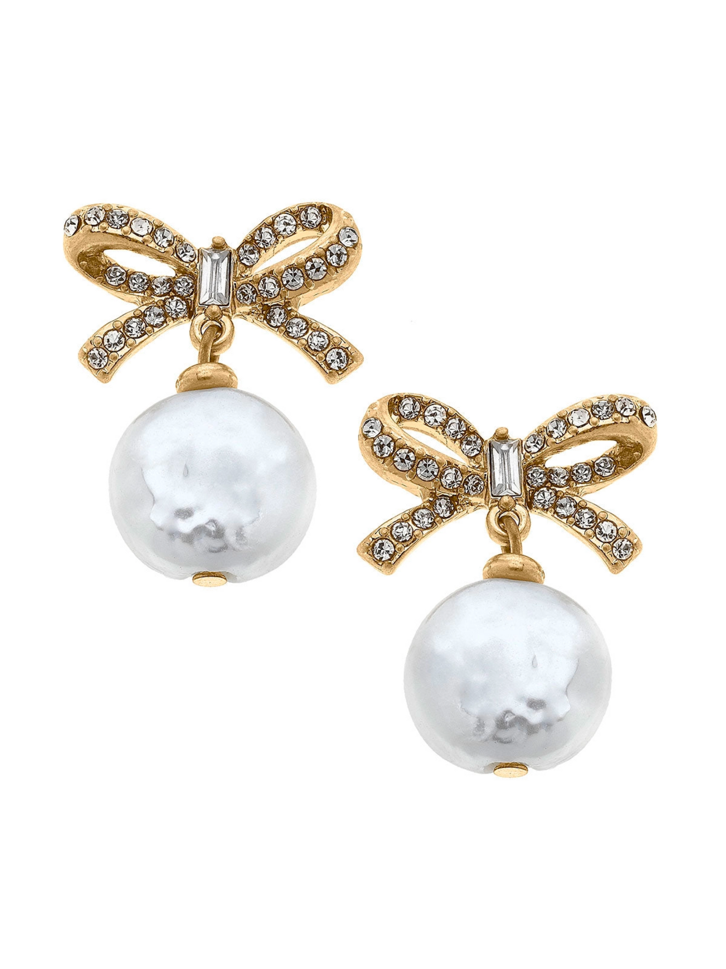 Pavé Bow & Pearl Drop Earrings
