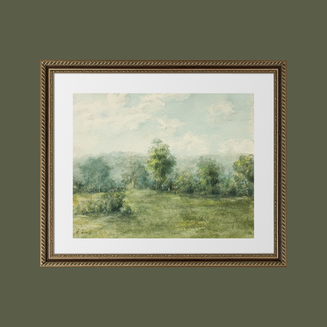 Lush Green Landscape Antique Print
