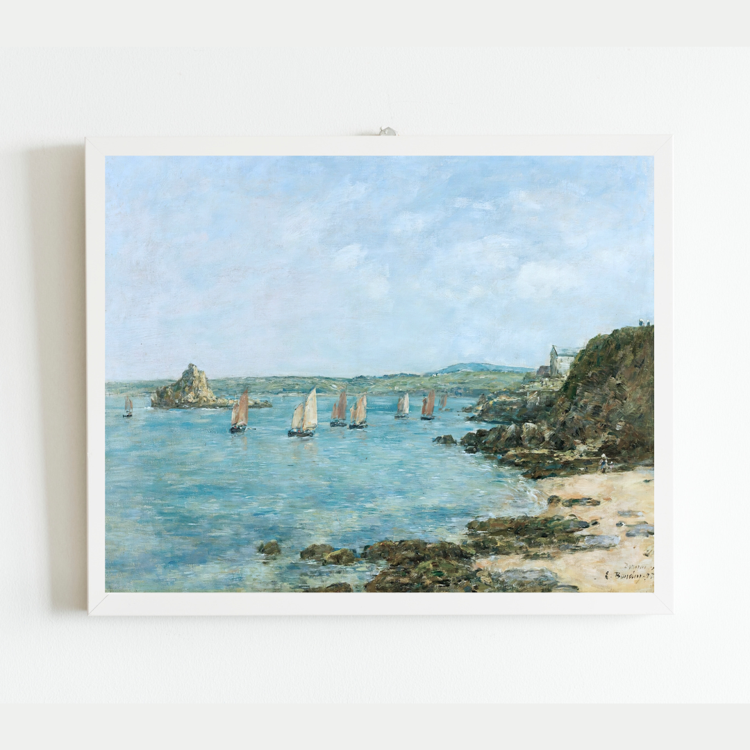 Boats in the Bay Antique Art Print