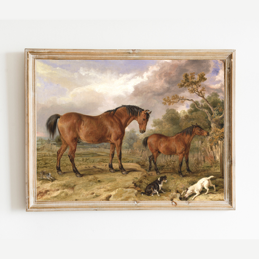 Horses & Dogs Antique Art Print