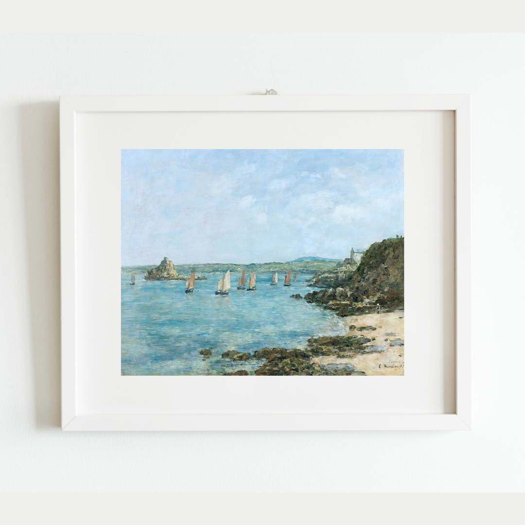 Boats in the Bay Antique Art Print