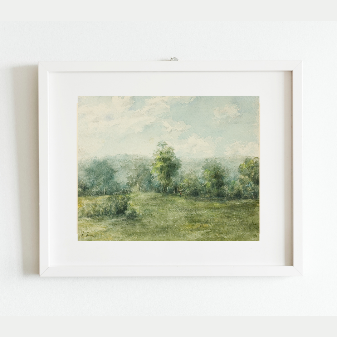 Lush Green Landscape Antique Print