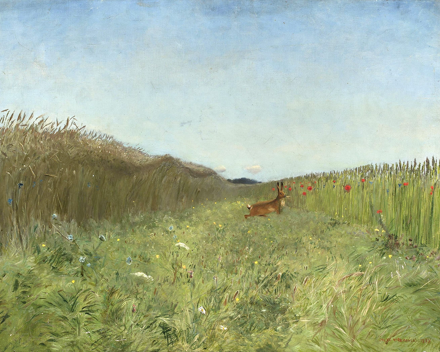 Antique Hare in the Meadow Print