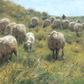 Sheep with Shepherd Antique Art Print