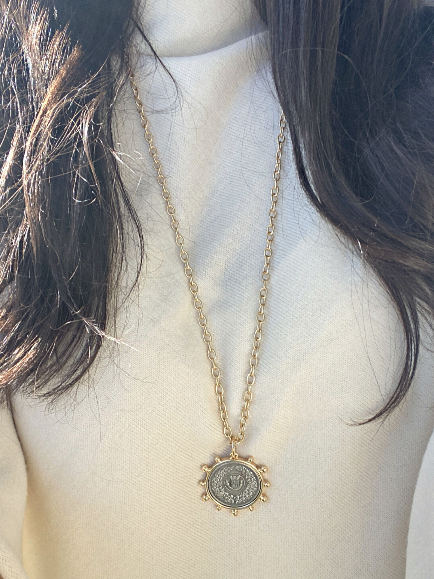 French Coin Medallion Necklace