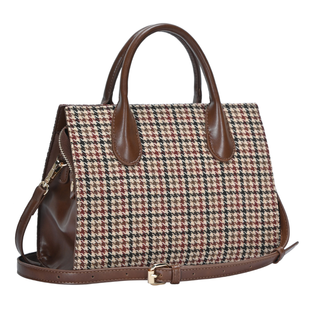 Houndstooth Tote in Brown