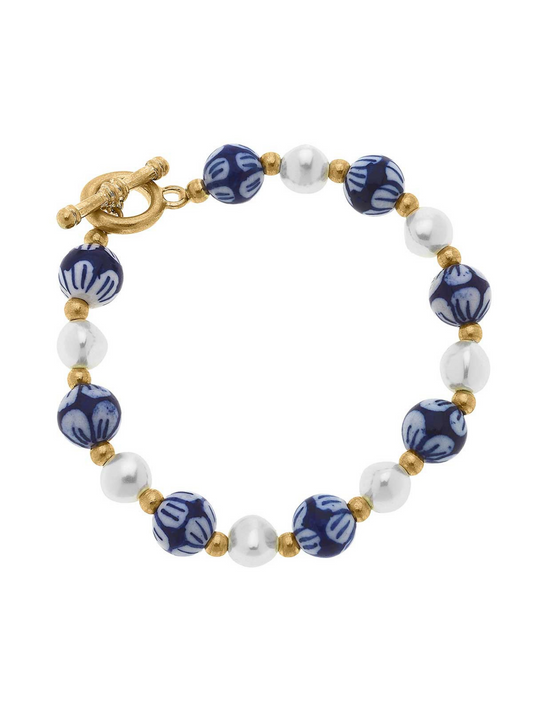Chinoiserie & Pearl T-Bar Bracelet