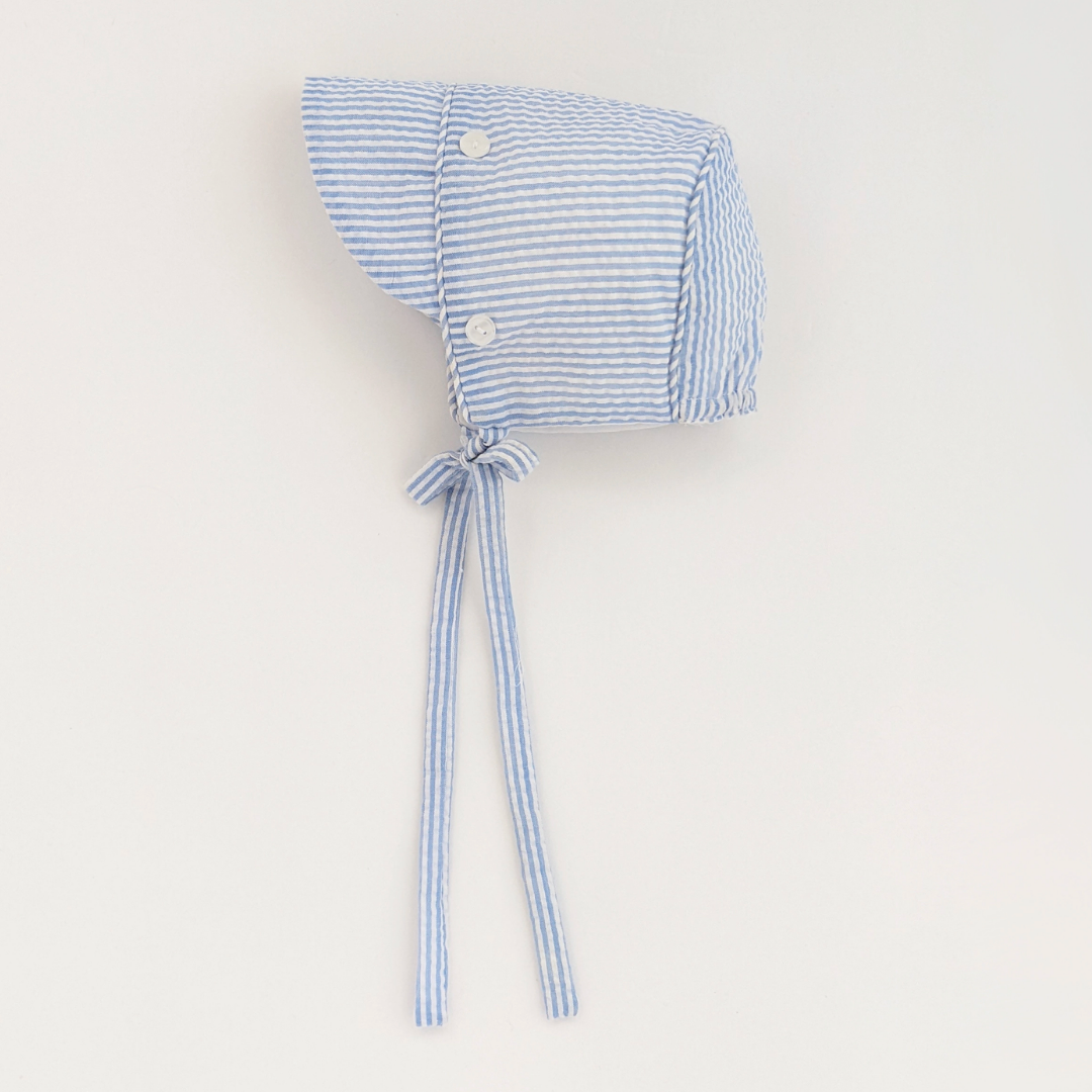 Blue Stripe Seersucker Bonnet (0-3 months)