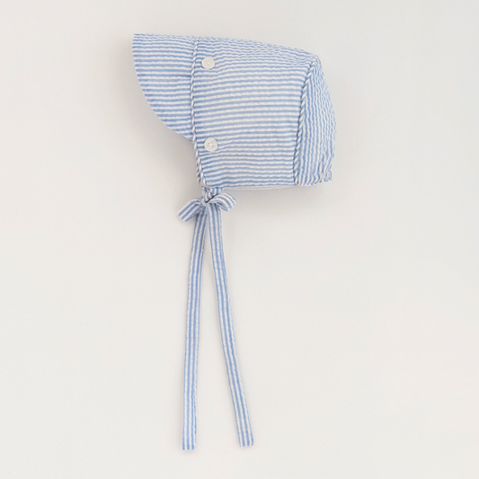 Blue Stripe Seersucker Bonnet (0-3 months)