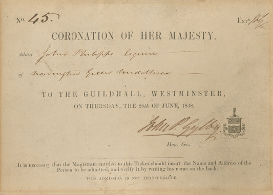 Coronation of Her Majesty Admit 1838 (Queen Victoria) Print