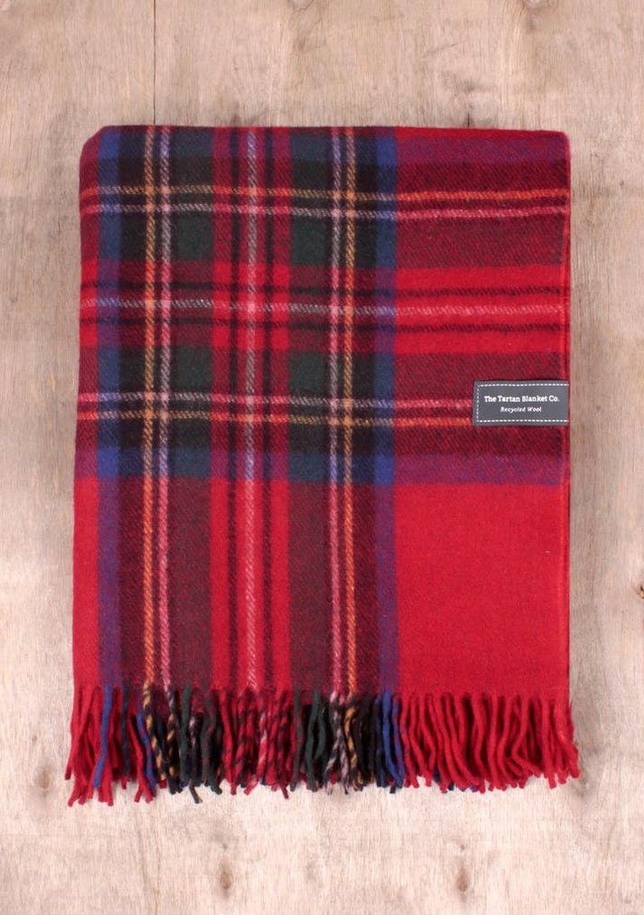 Recycled Wool Knee Blanket in Stewart Royal Tartan Sea to Skye