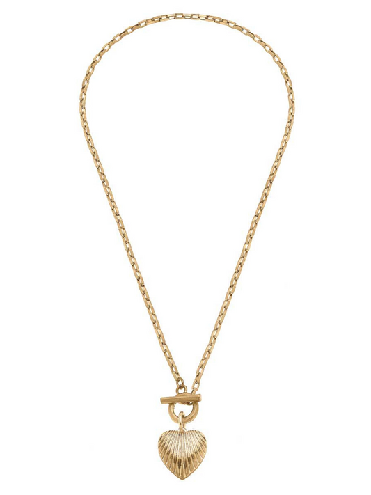 Ribbed Heart T-Bar Necklace