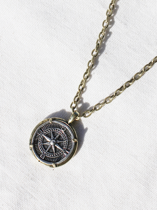 Compass Coin Pendant Necklace