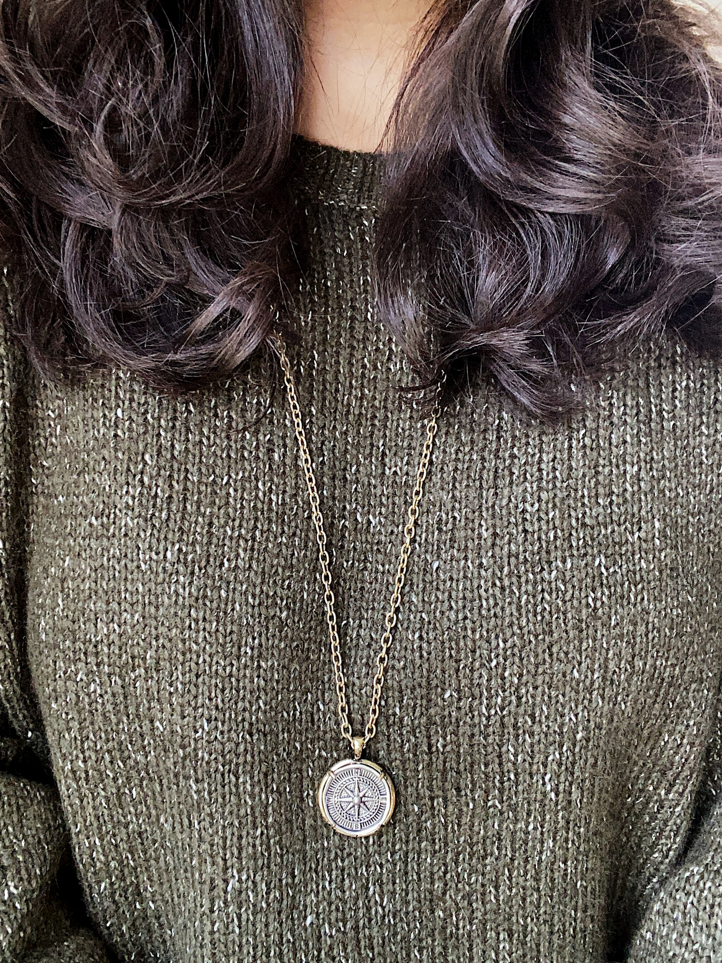 Compass Coin Pendant Necklace